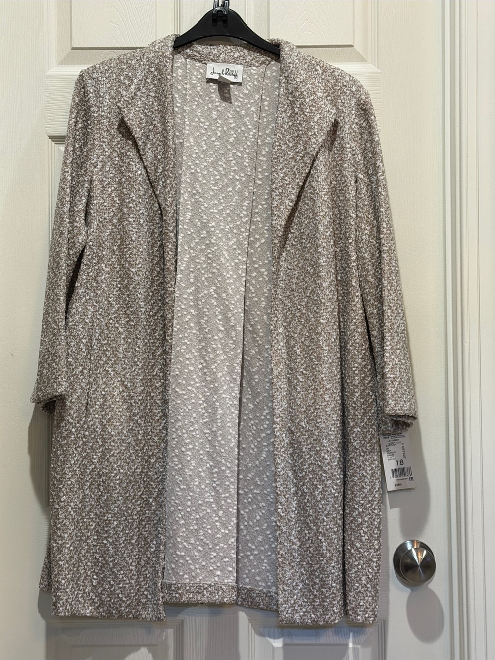 Joseph Ribkoff Neutral Speckled Open-Front Cardigan in Taupe & White